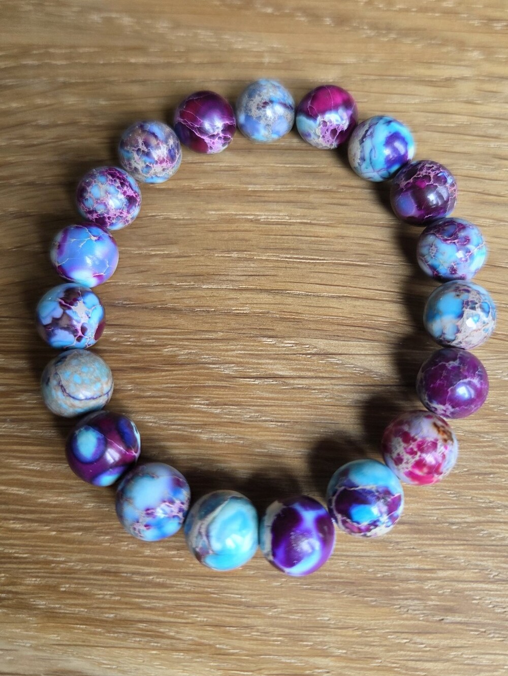 Blue & Magenta Sea Sediment Jasper Beads Stretch Bracelet - Hand Crafted - Picture 2 of 10